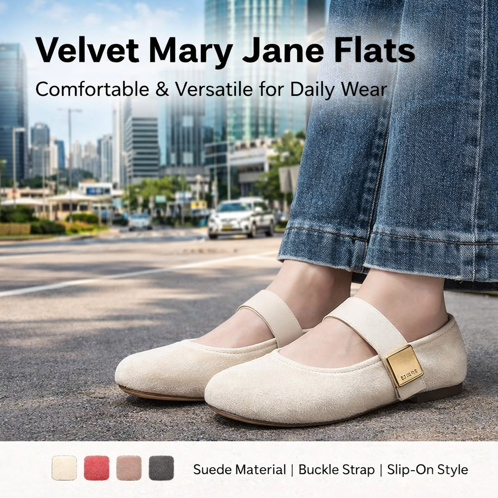 Women's Velvet Flat Mary Janes