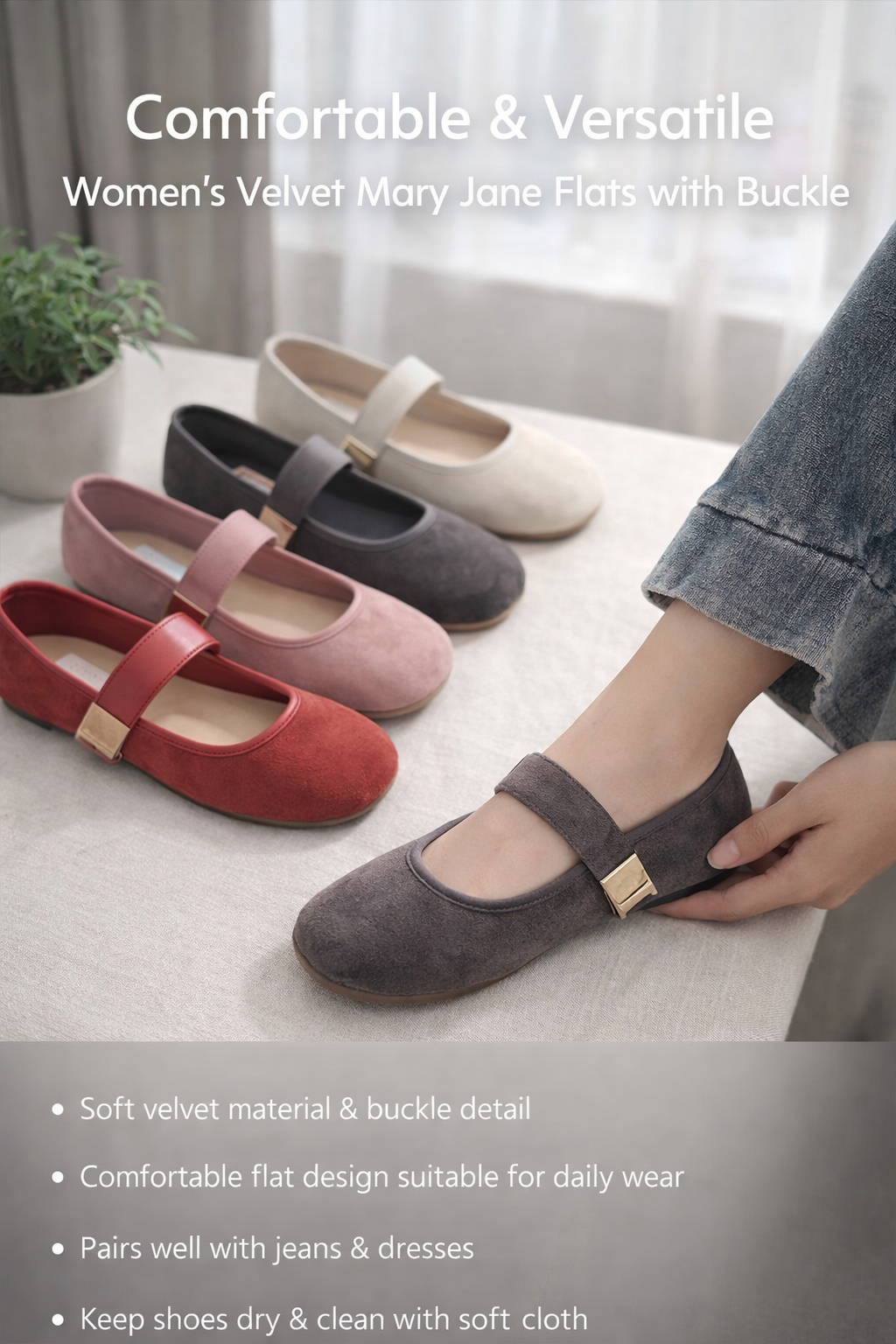 Women's Velvet Flat Mary Janes