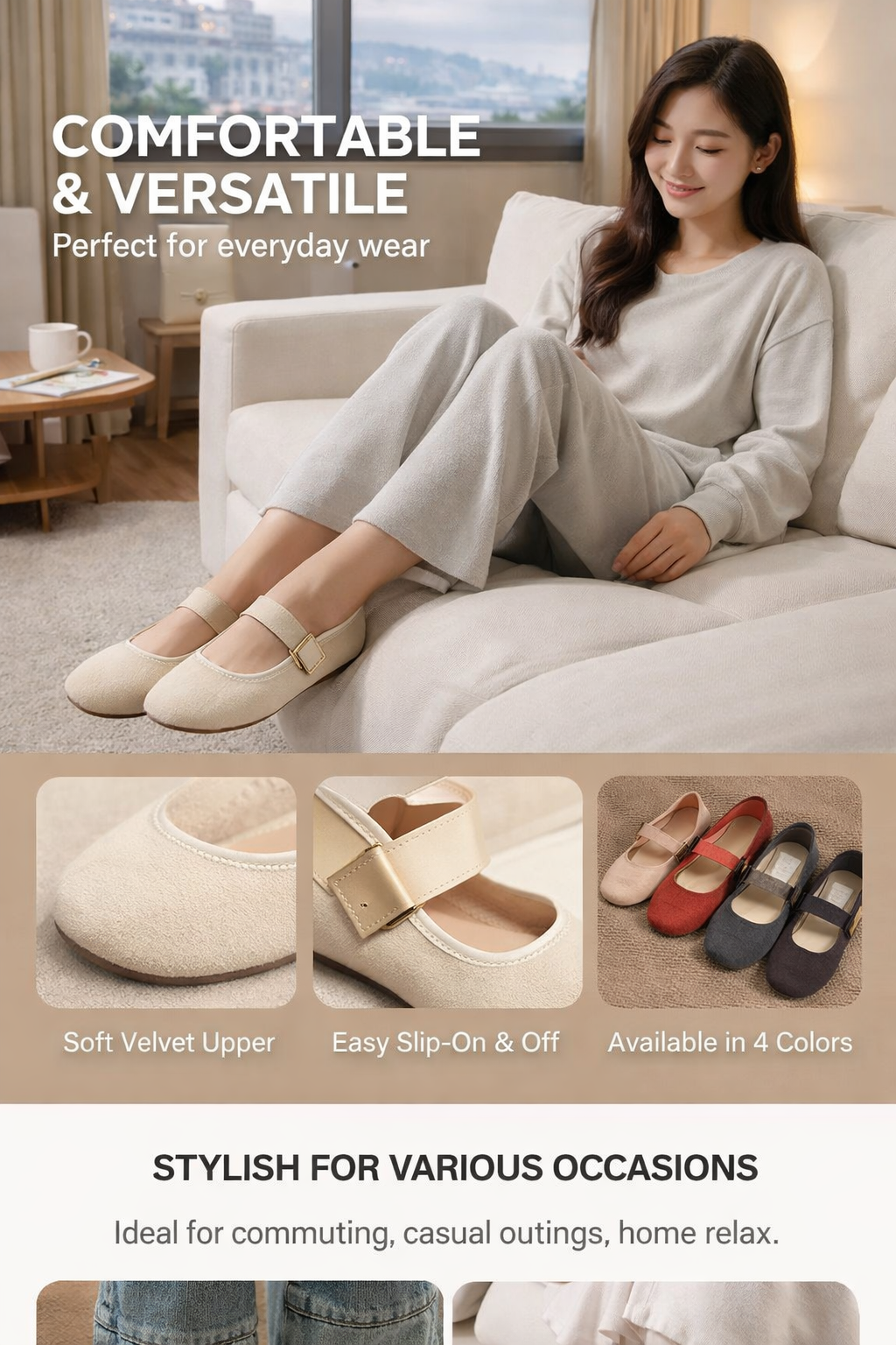 Women's Velvet Flat Mary Janes
