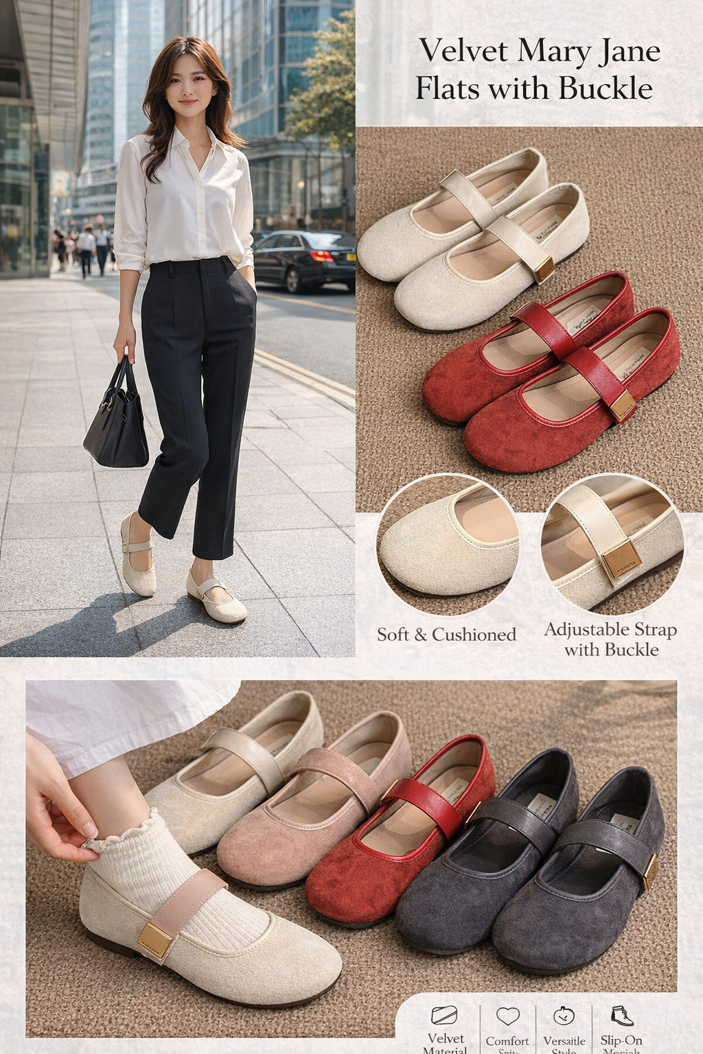 Women's Velvet Flat Mary Janes