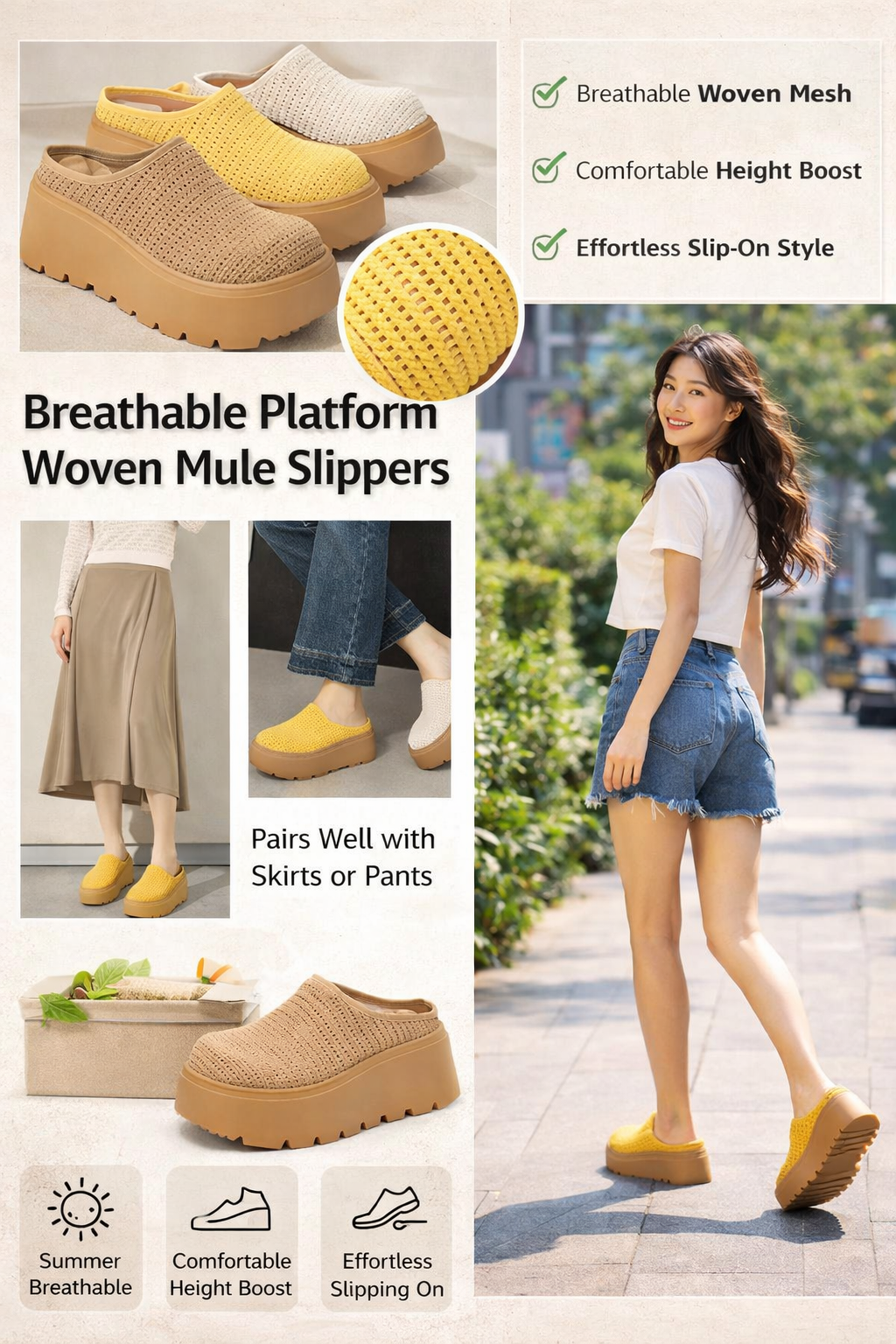 Women's Thick-soled Mesh Mule Slippers