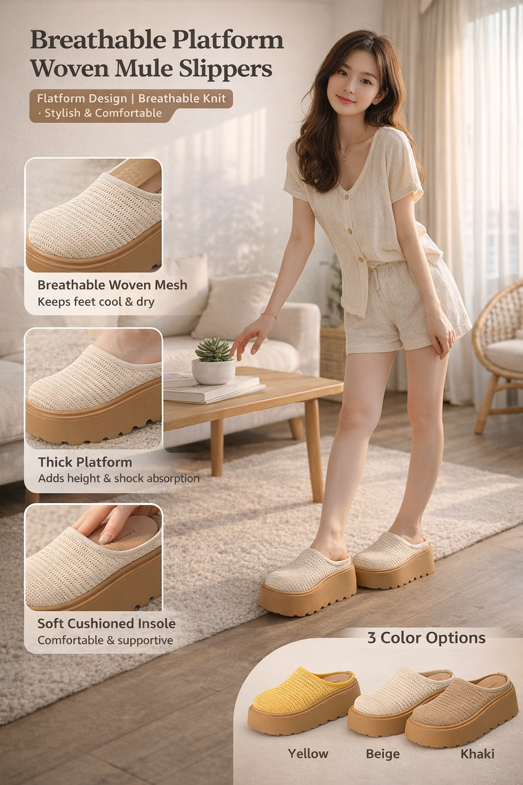 Women's Thick-soled Mesh Mule Slippers