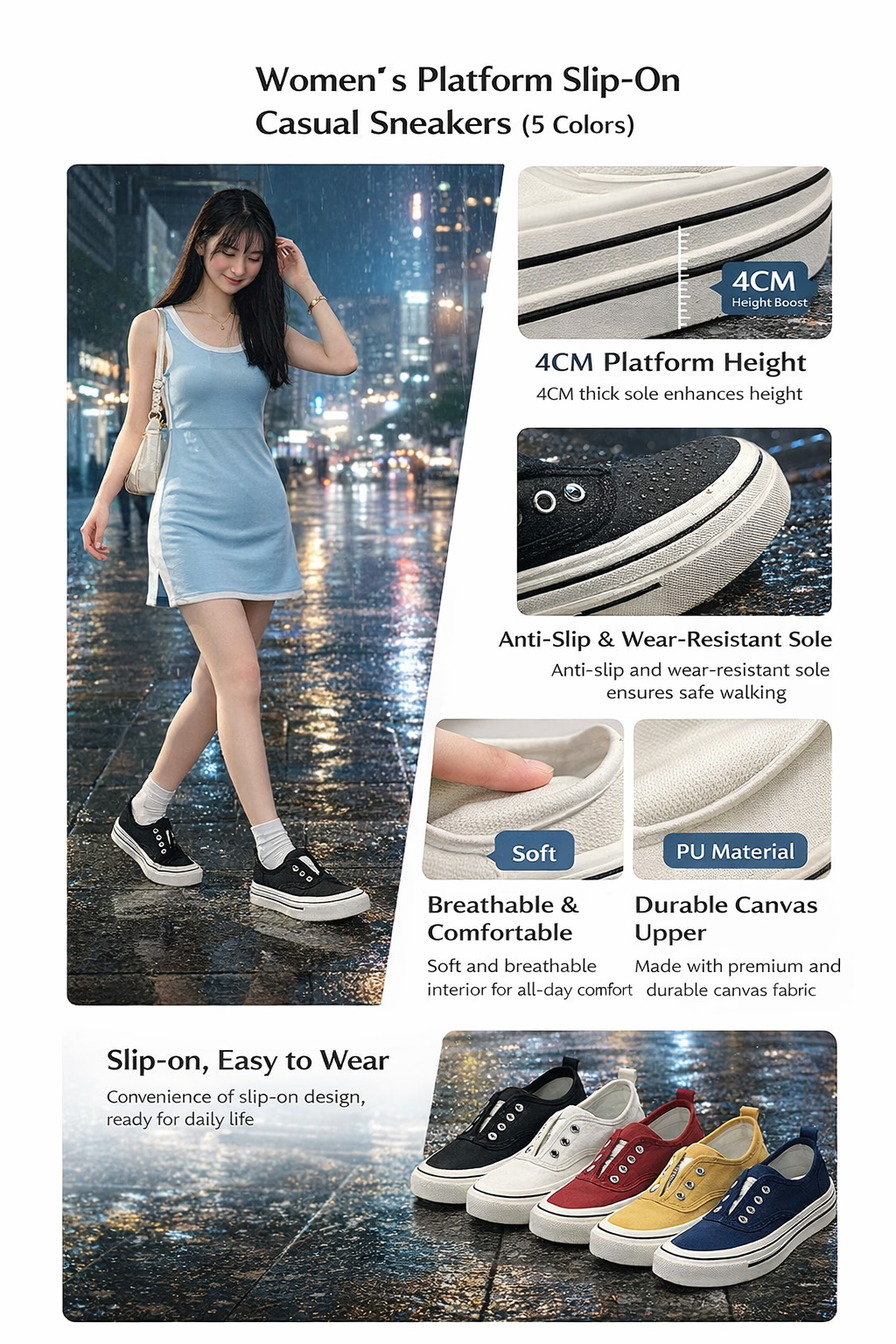 Women's 4CM Casual Slip Shoes
