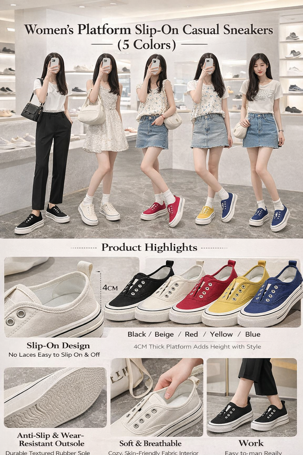 Women's 4CM Casual Slip Shoes