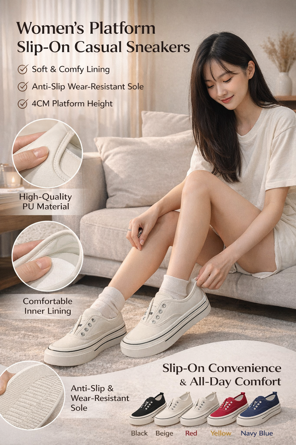 Women's 4CM Casual Slip Shoes
