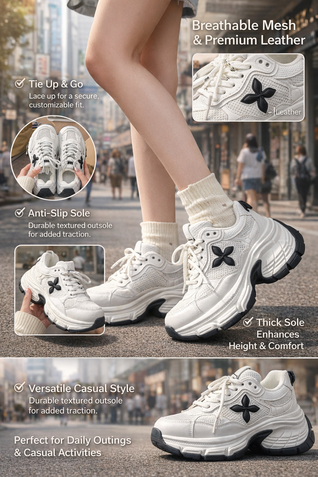White Lace-up Dad Sneakers