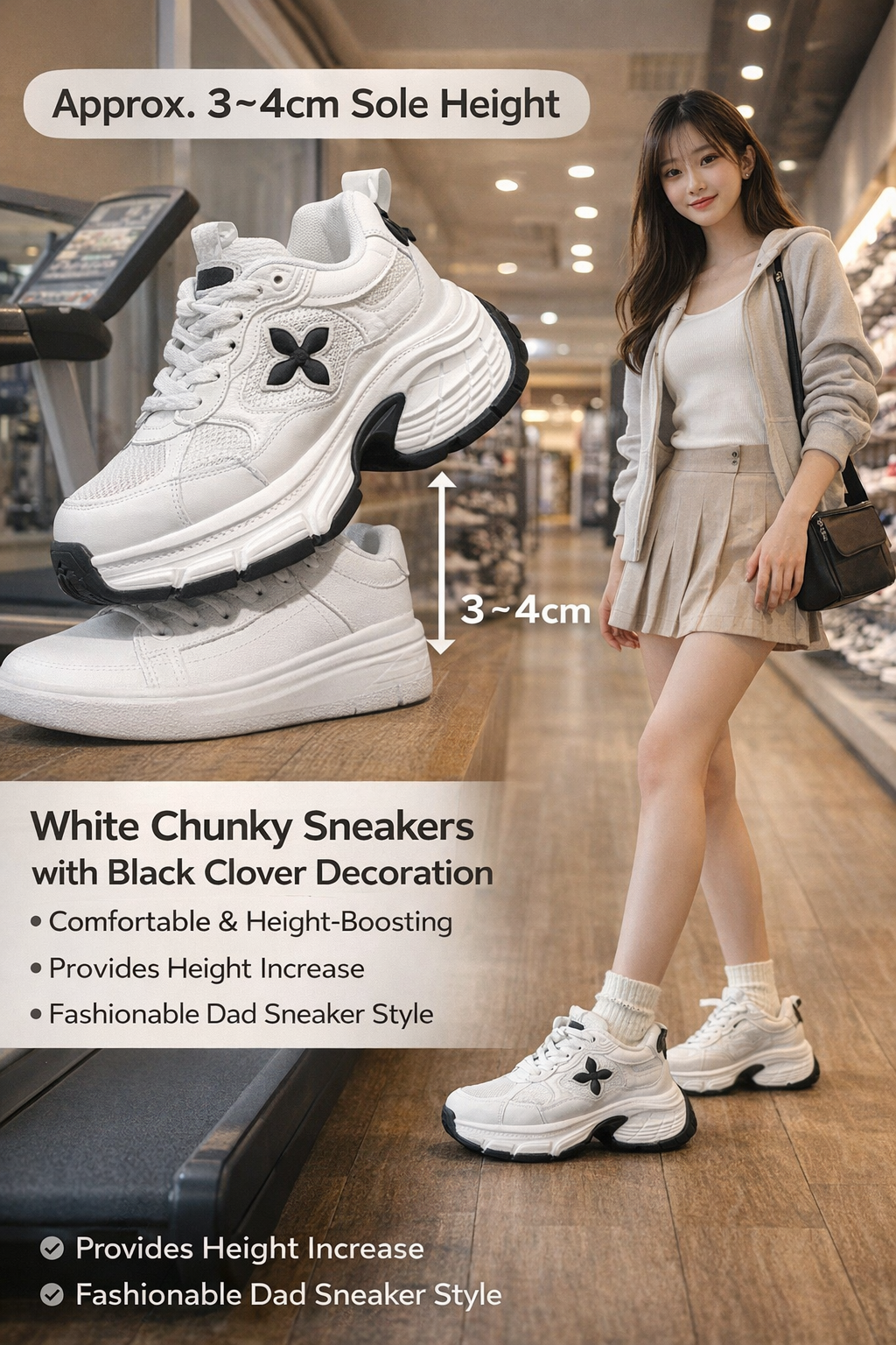 White Lace-up Dad Sneakers