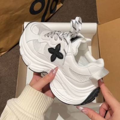 White Lace-up Dad Sneakers