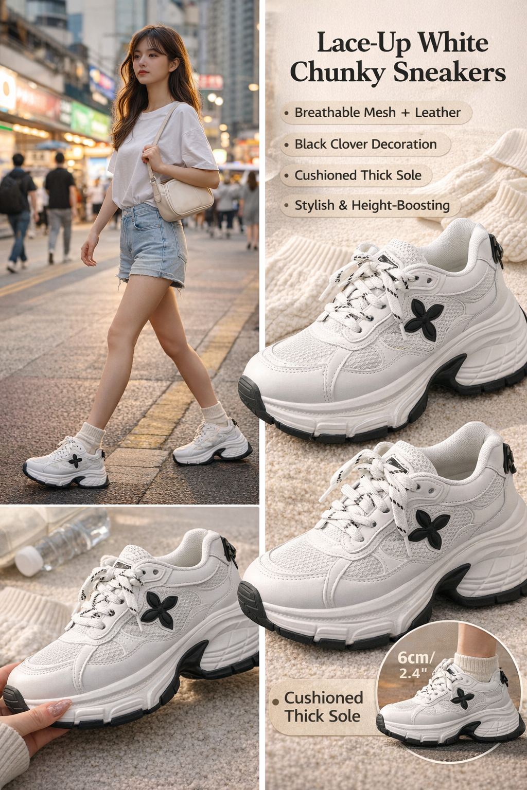 White Lace-up Dad Sneakers