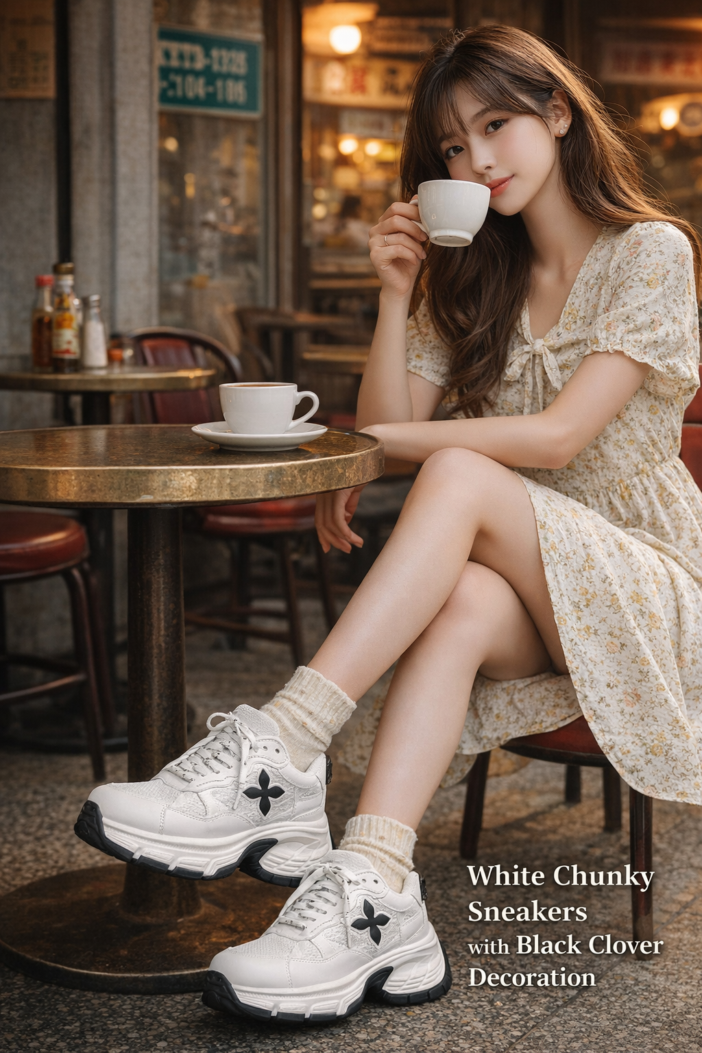 White Lace-up Dad Sneakers