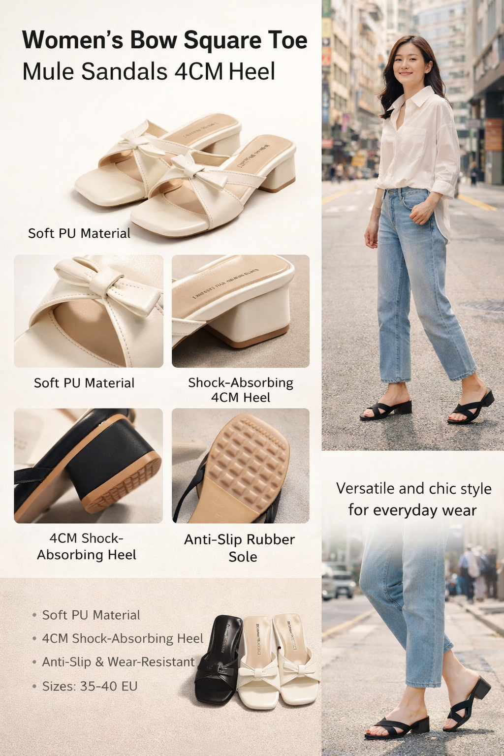 Women's 4CM Bow Mule Slides