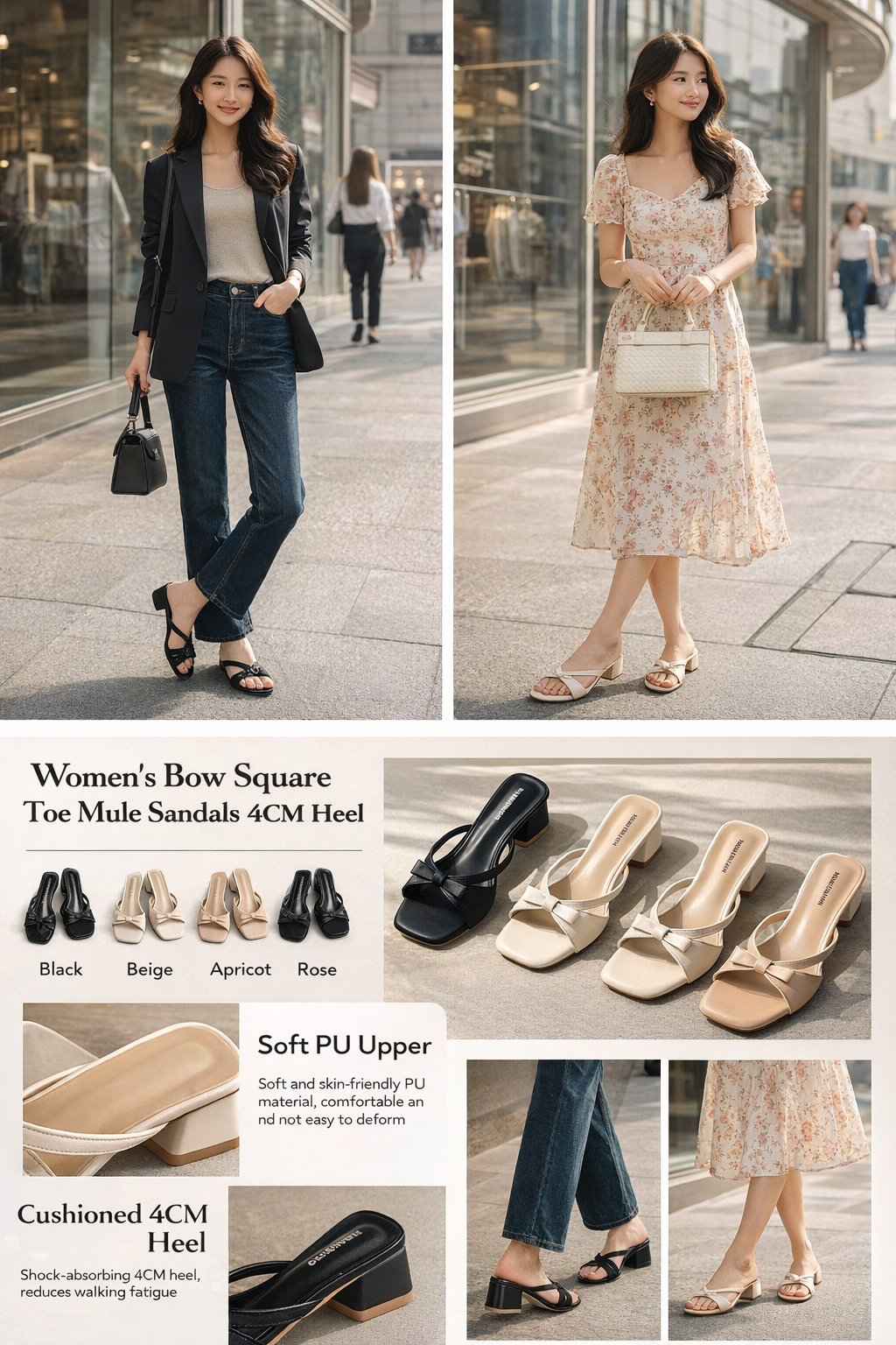 Women's 4CM Bow Mule Slides