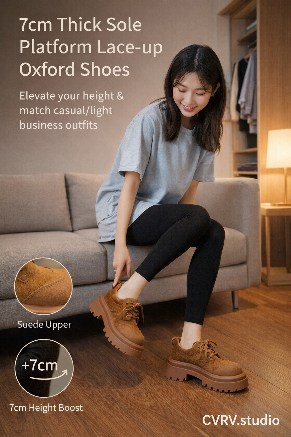 Women's 7cm Suede Derby Shoes