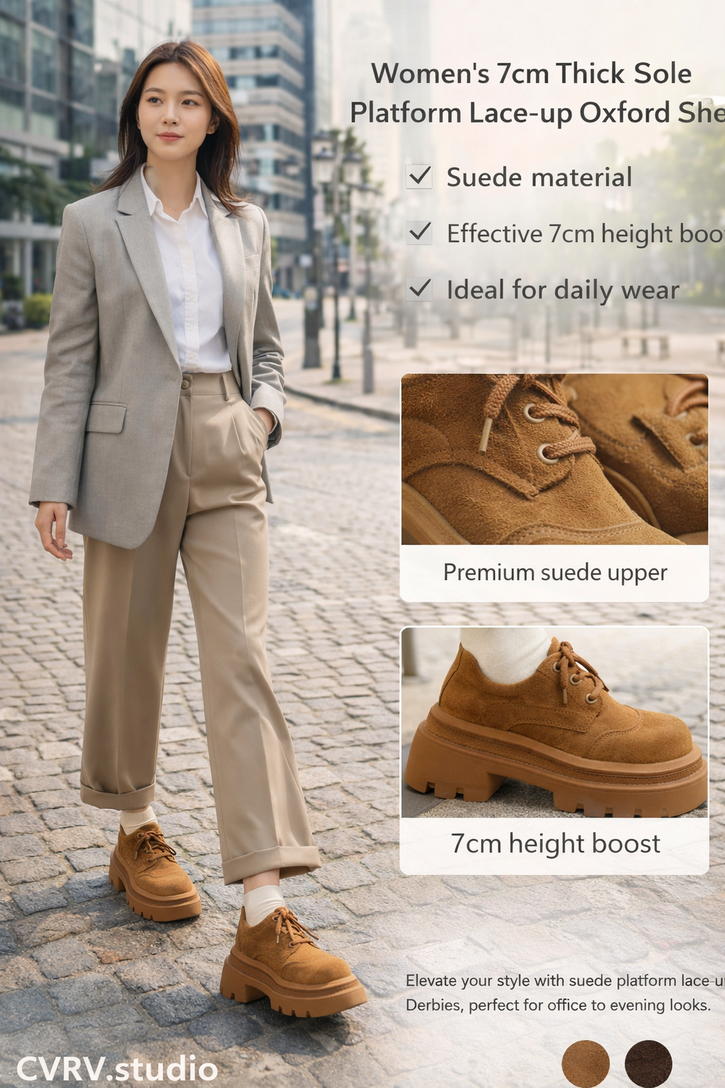 Women's 7cm Suede Derby Shoes