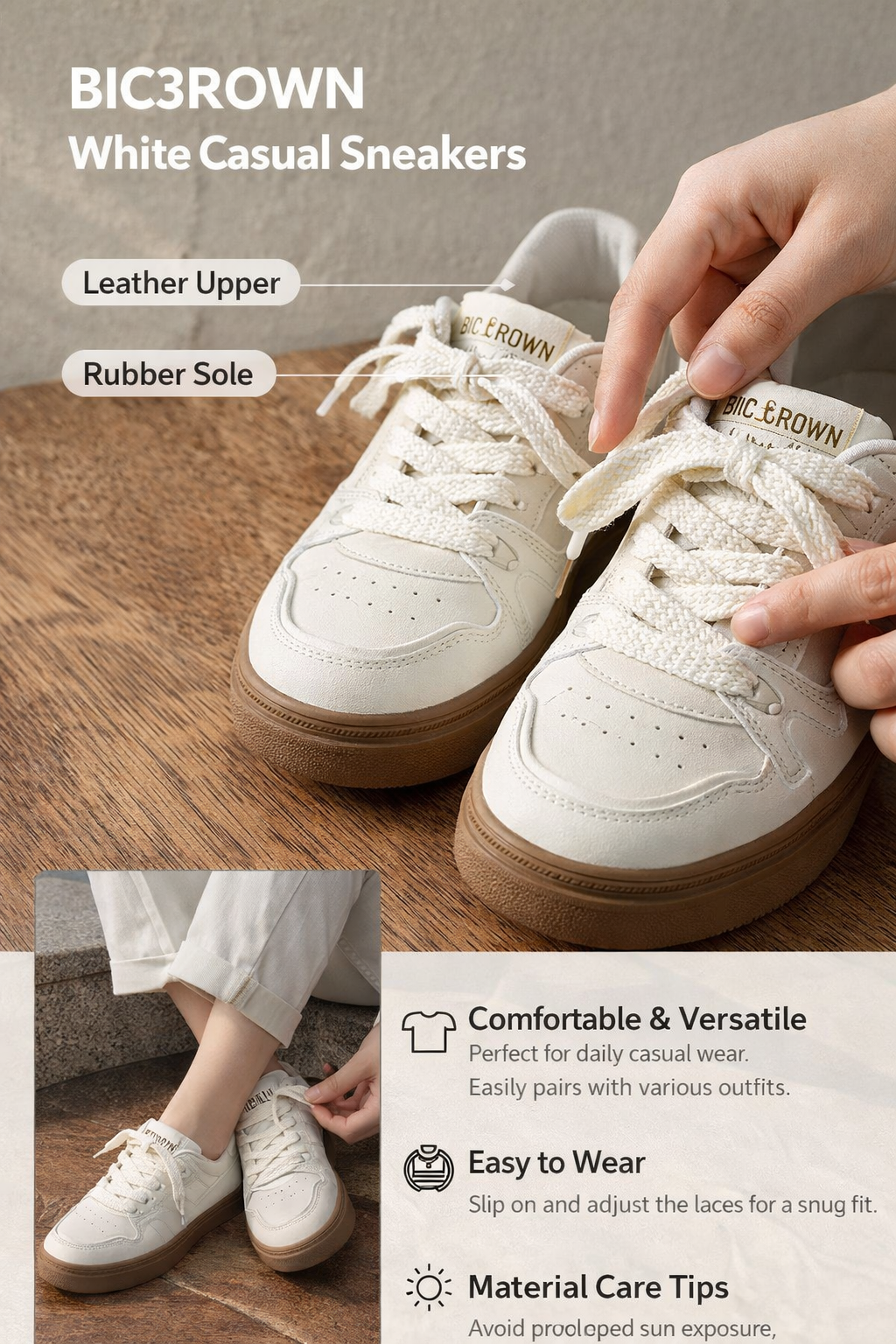 BIC3ROWN Low-top Leather Sneakers