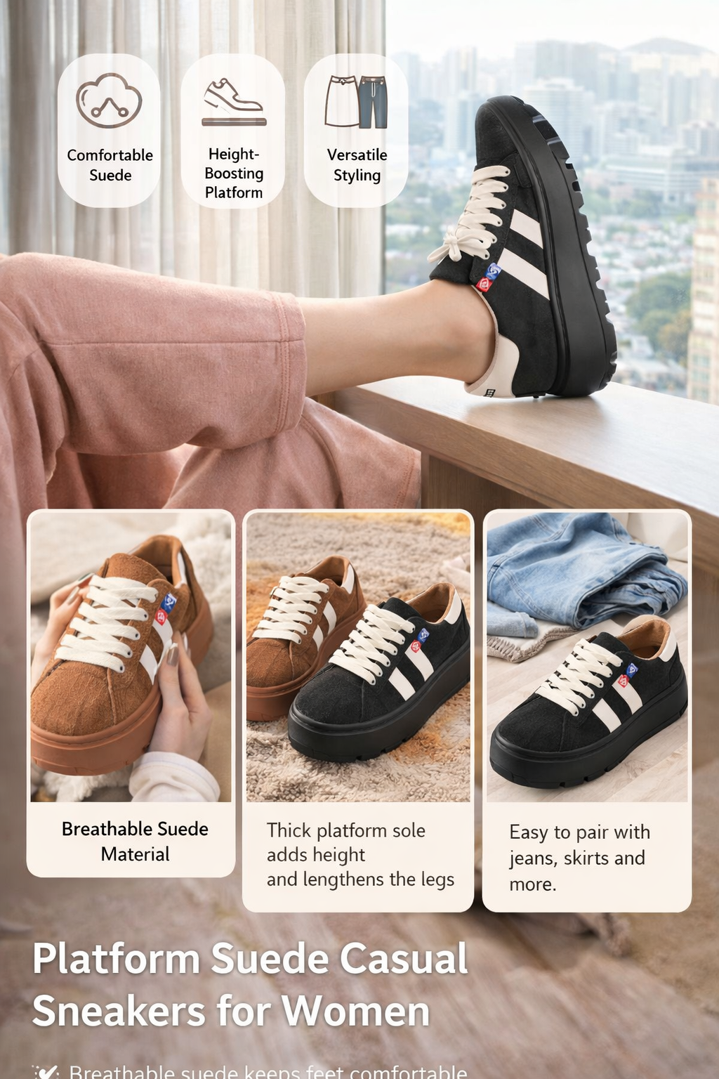 Women's Thick Sole Suede Shoes