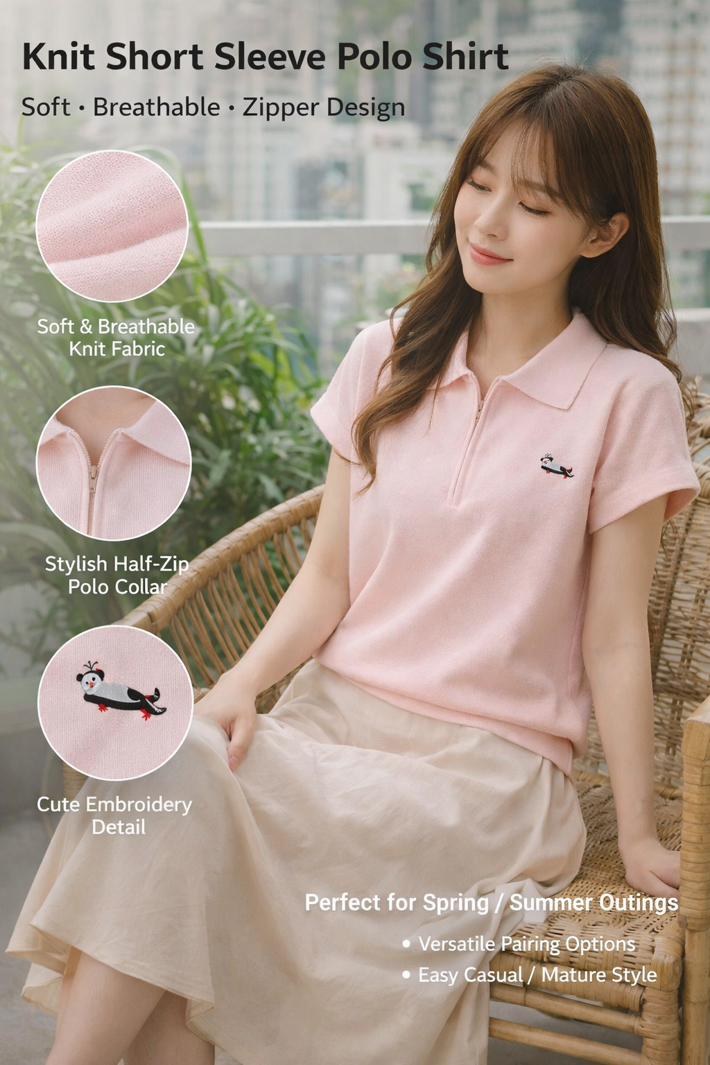 Women's Short Knit Polo Shirt