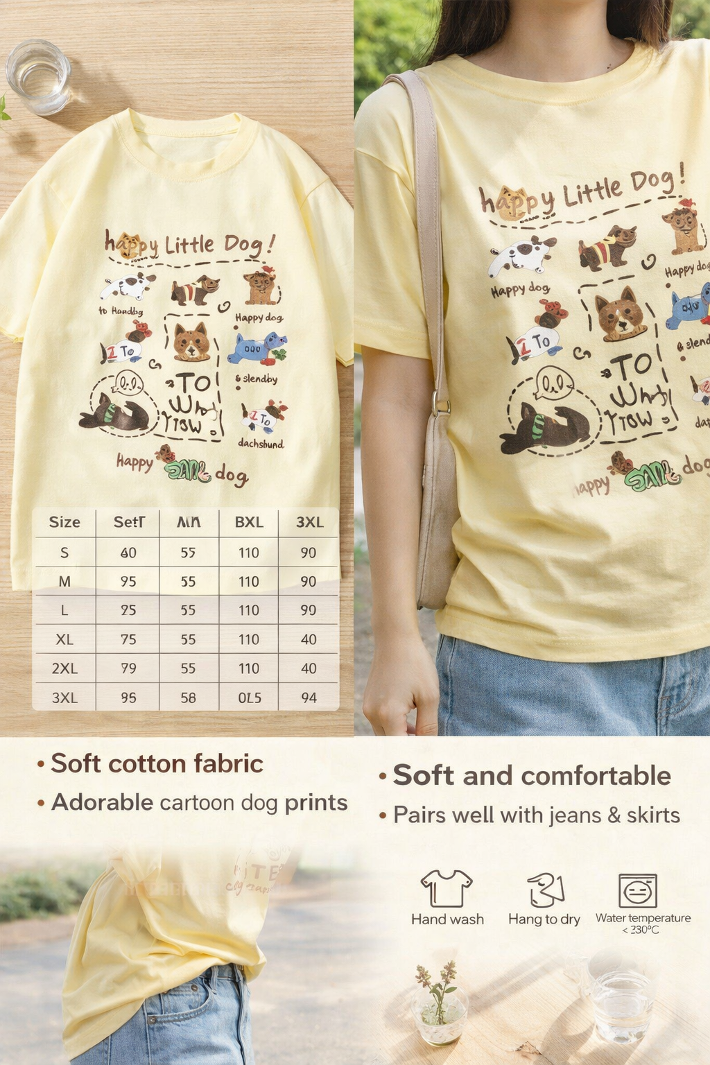Yellow Cartoon Dog Short Tee
