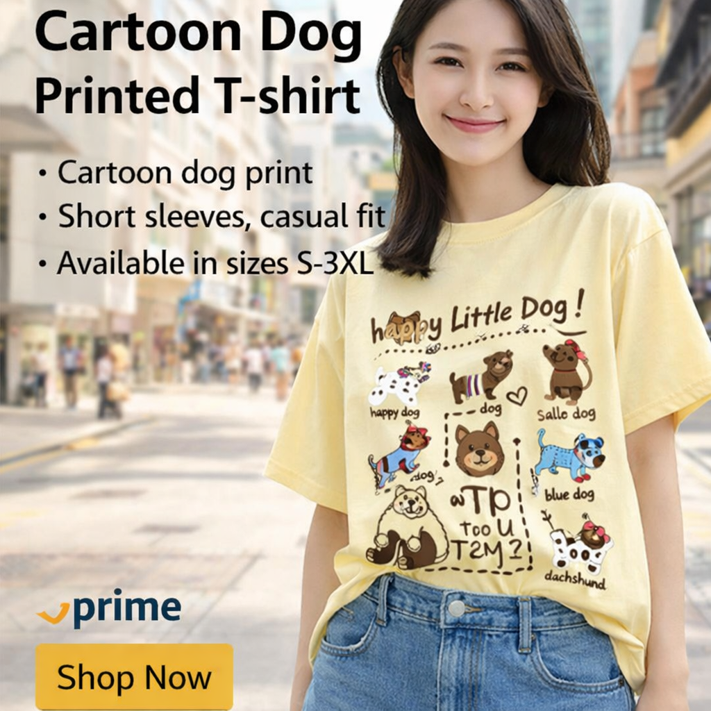 Yellow Cartoon Dog Short Tee