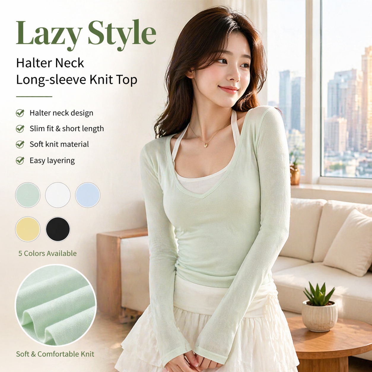 Women's Knitted Halter Neck Short Slim Top