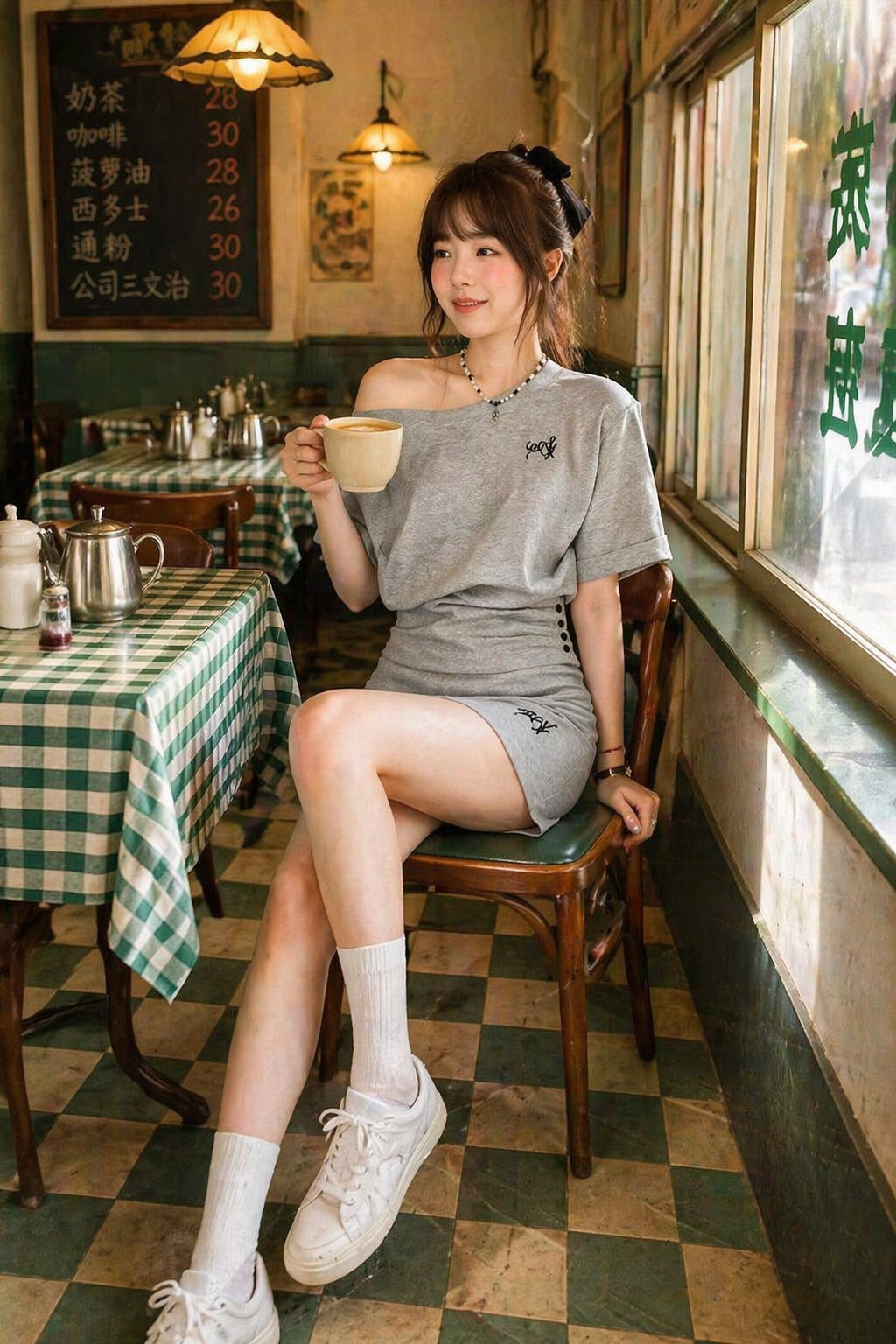 Gray Offshoulder 2pc Skirt Set