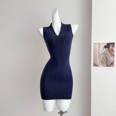 Sleeveless Vneck Knitted Dress