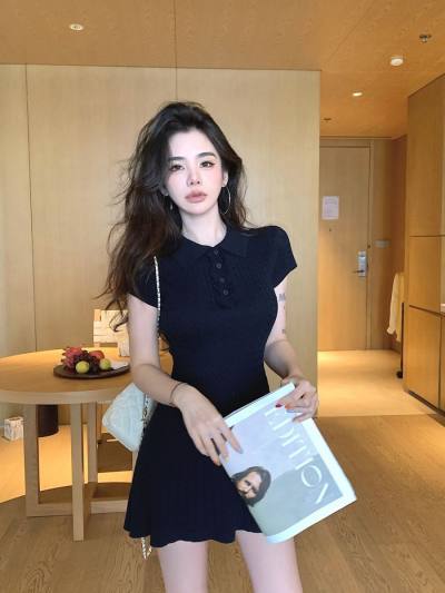 Women's Slim Knit Polo Dress