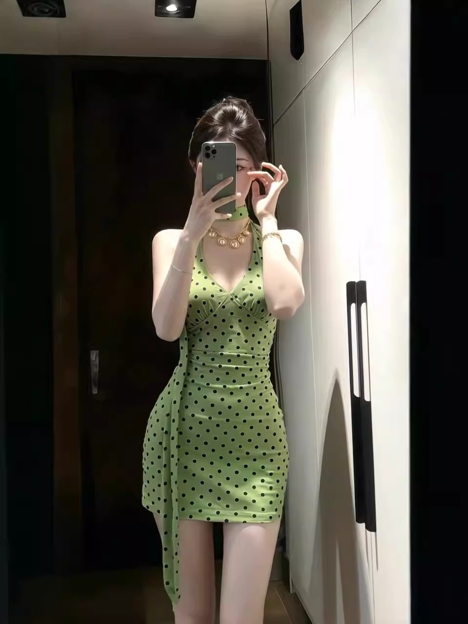 Halter Polka Dot Green Dress