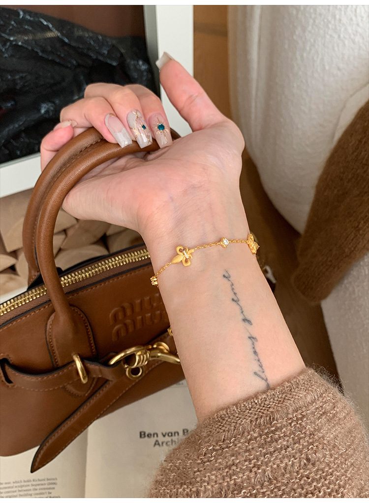 Women's Plated Gold Fleur-de-lis Crystal Bracelet