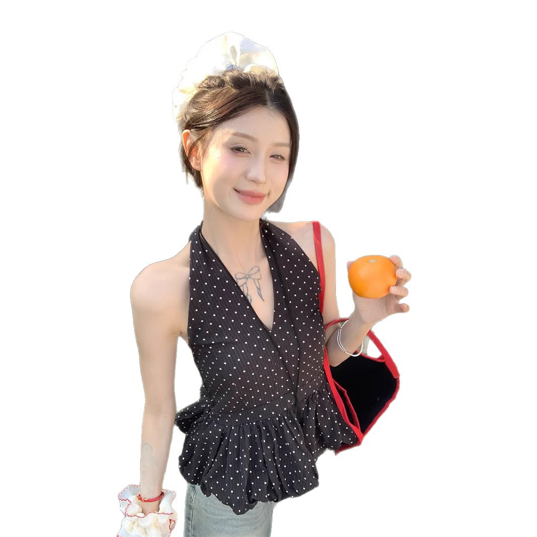 Black Halter V-Neck Sweet Top