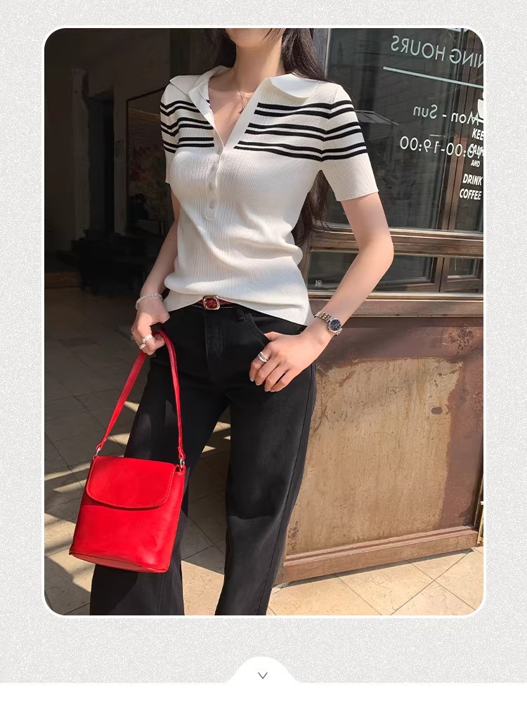 Women's Striped Polo Knit Top