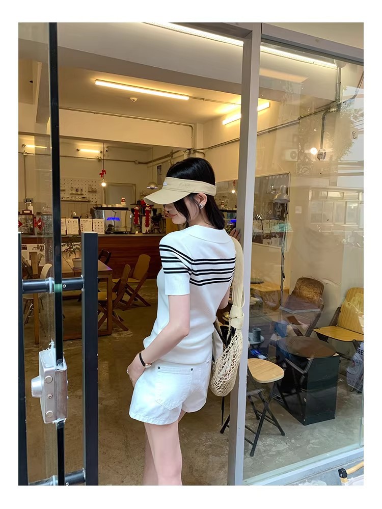 Women's Striped Polo Knit Top