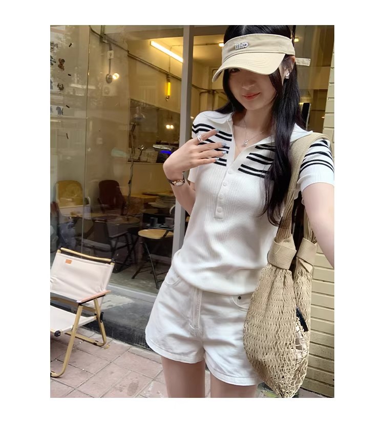 Women's Striped Polo Knit Top