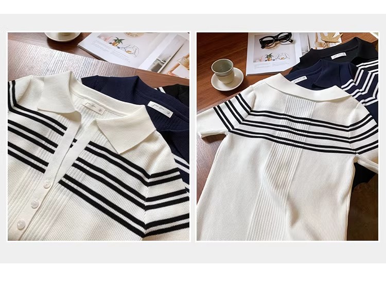 Women's Striped Polo Knit Top