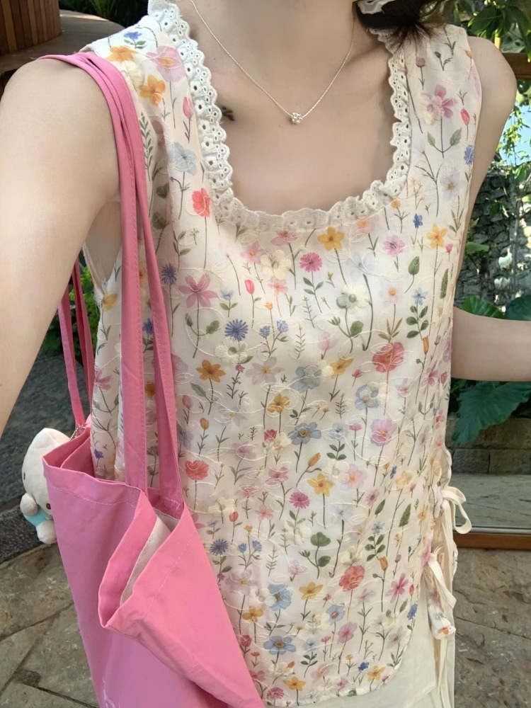 Korean Floral Skirt Vest Set