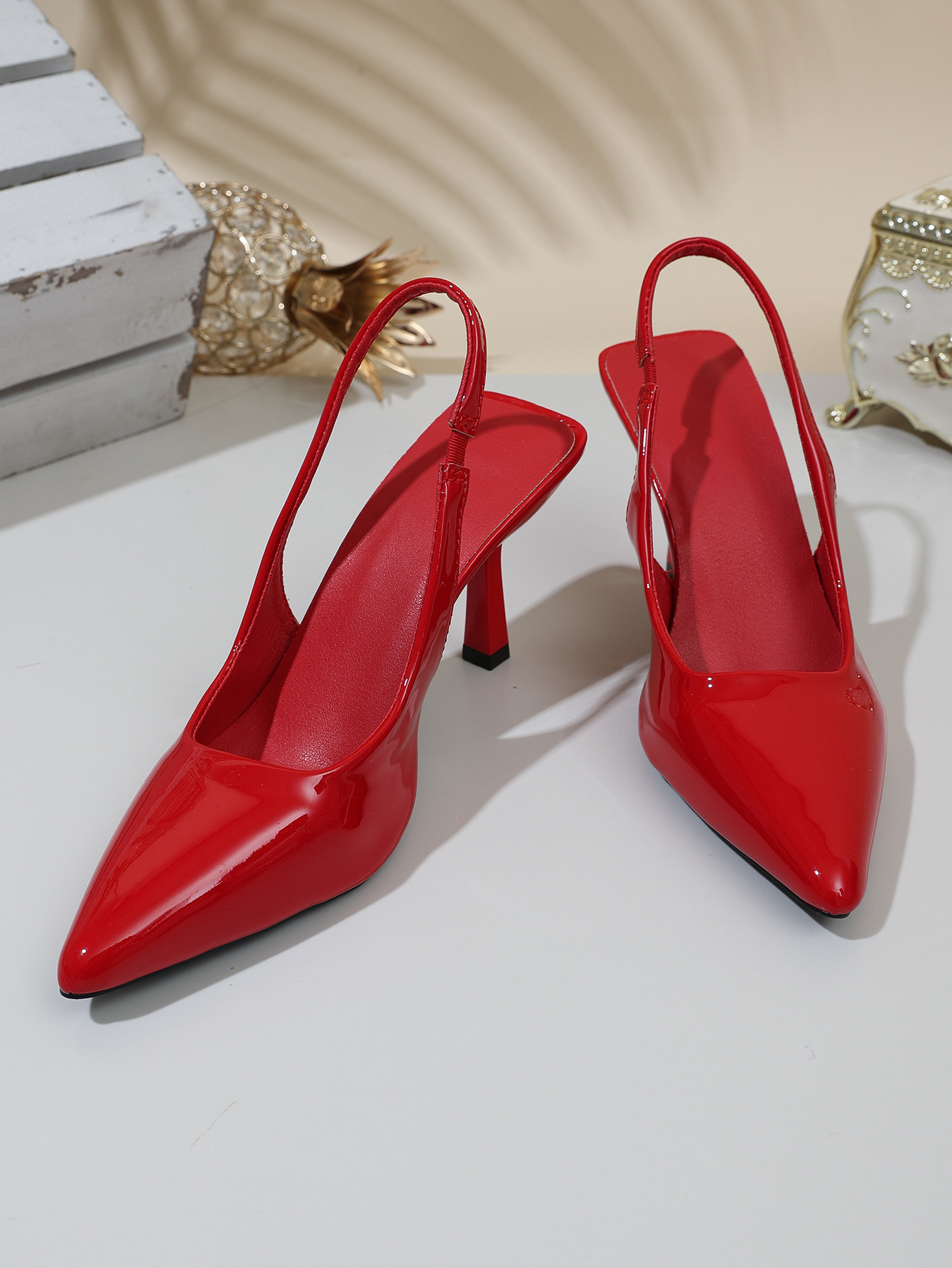 Patent Leather Pointed Heel Sandals