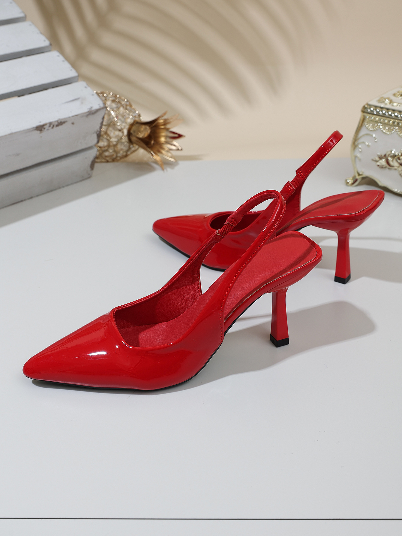 Patent Leather Pointed Heel Sandals