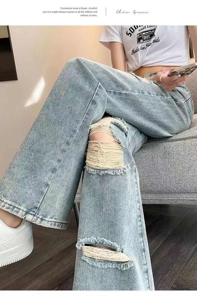 High-Waist Ripped Denim Pants