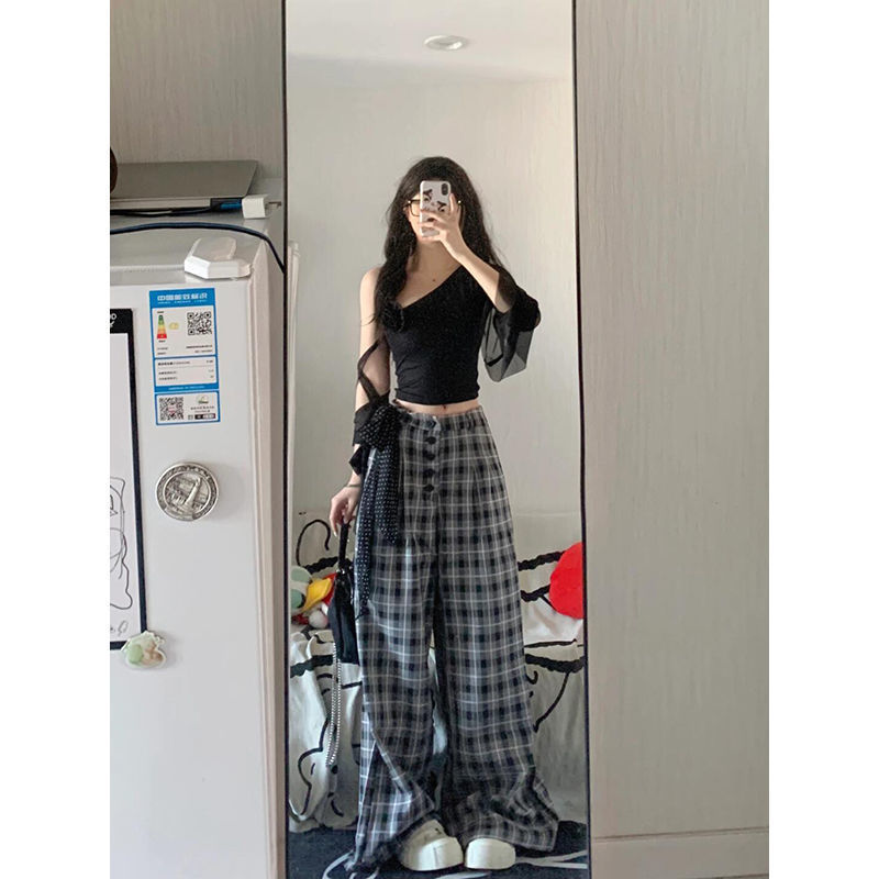 Retro Plaid Wide-leg Pants