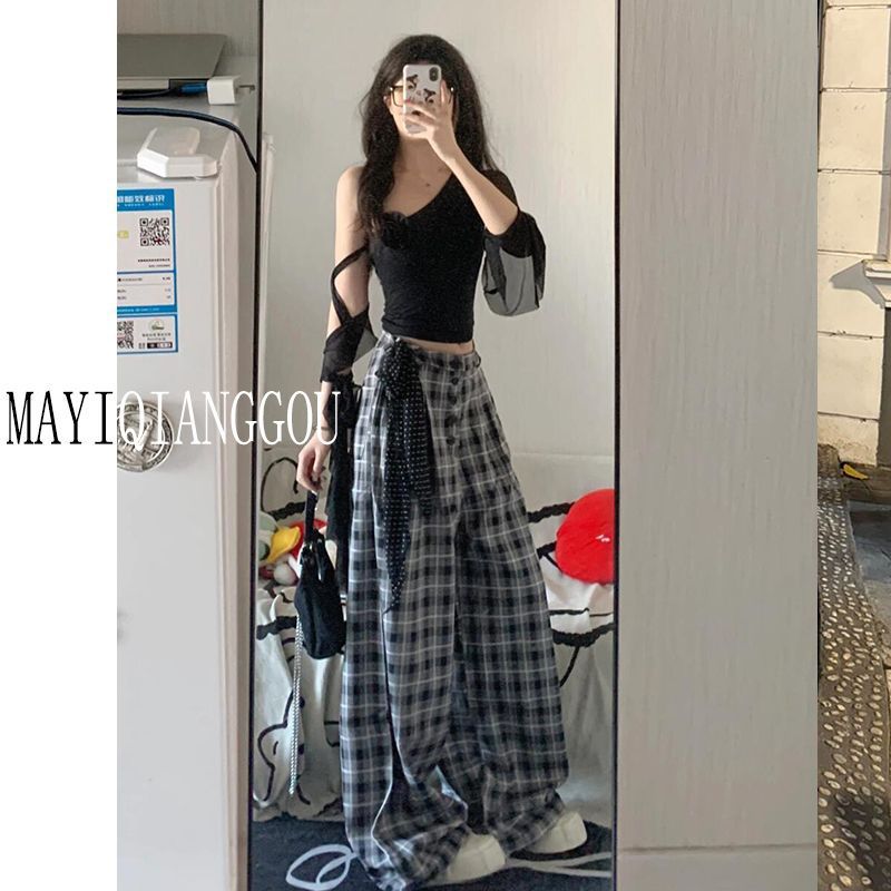 Retro Plaid Wide-leg Pants