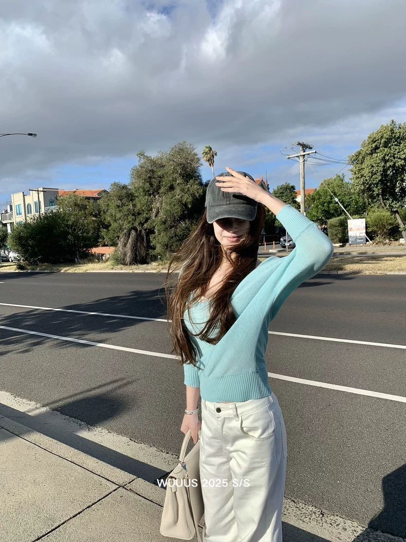 3/4 Sleeve V-neck Knit Sun Protection Women's Top