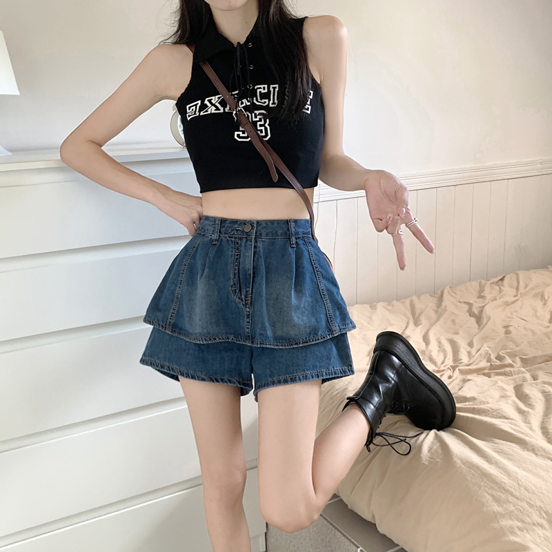 High Waist Retro Denim Skort