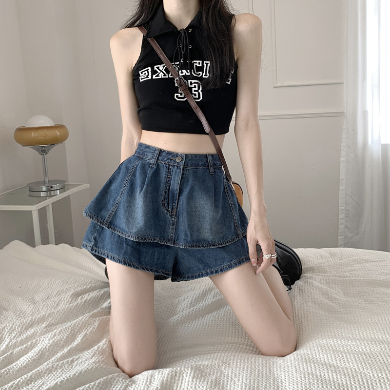 High Waist Retro Denim Skort