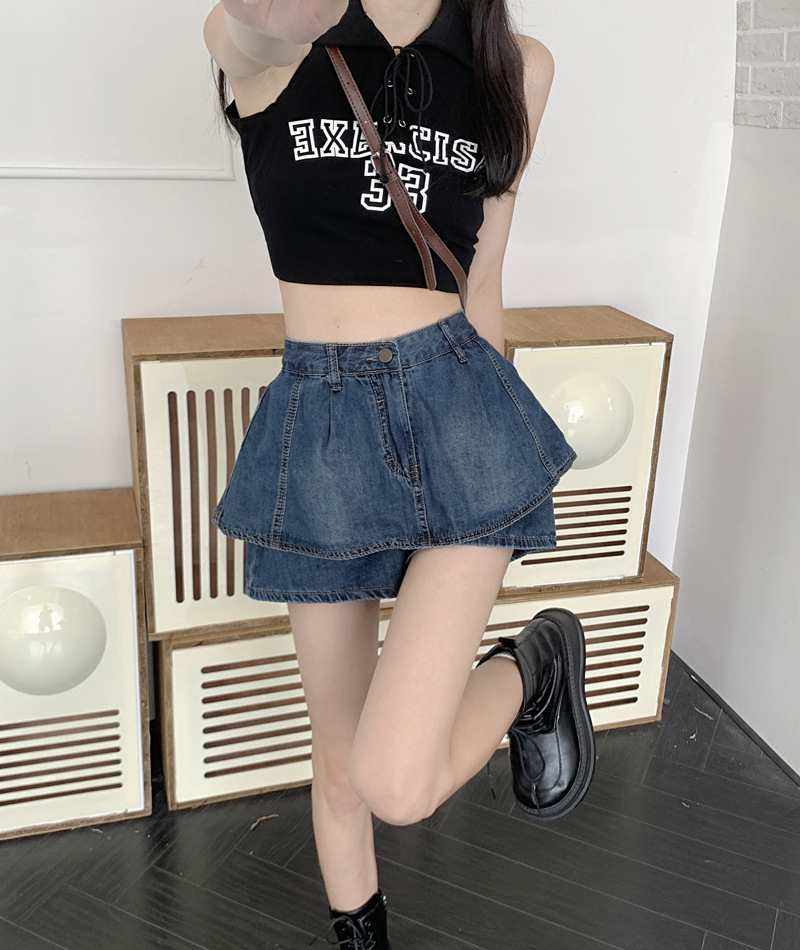 High Waist Retro Denim Skort