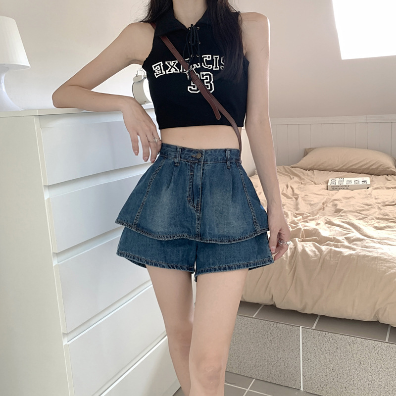High Waist Retro Denim Skort
