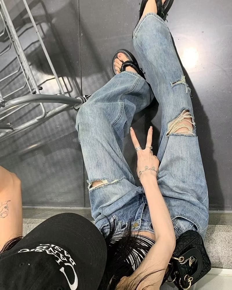 High Waist Ripped Denim Jeans