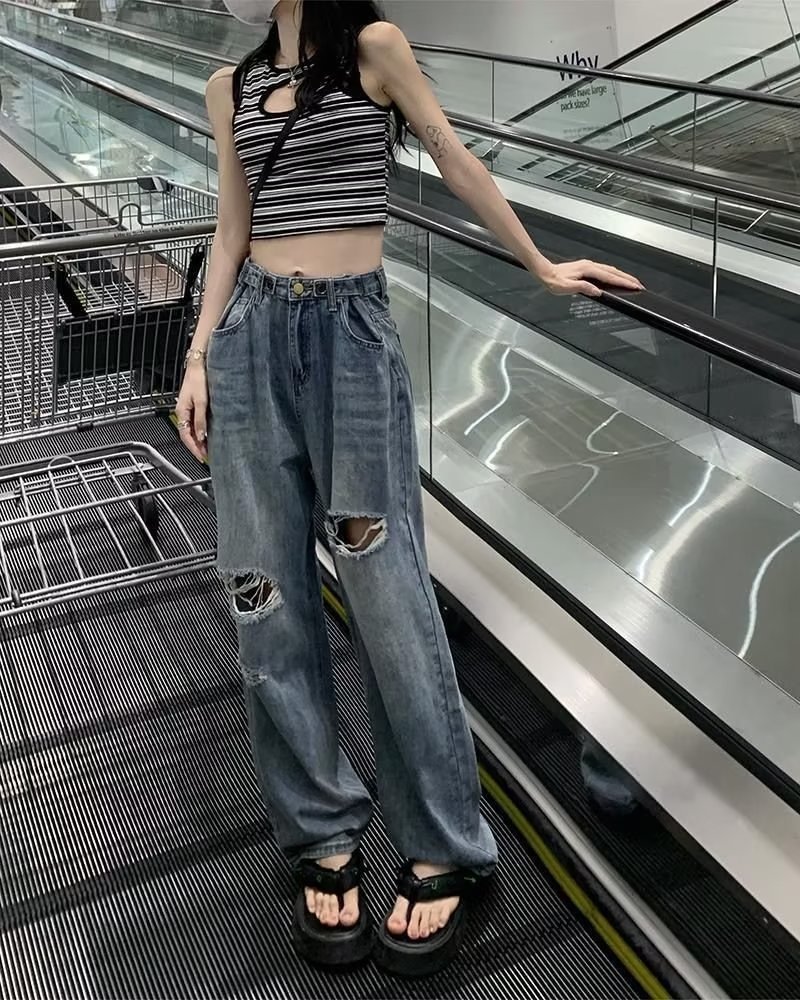 High Waist Ripped Denim Jeans