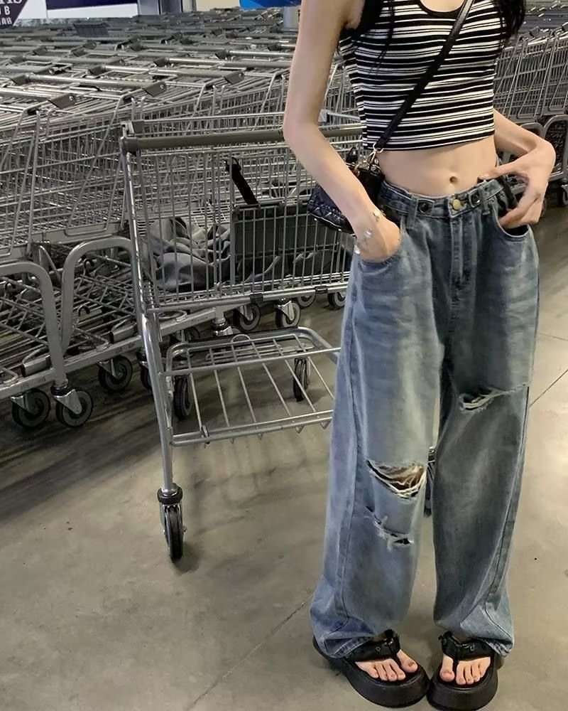 High Waist Ripped Denim Jeans
