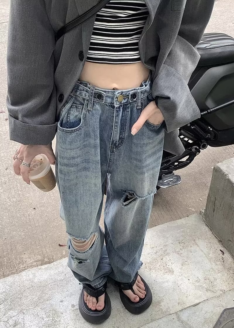 High Waist Ripped Denim Jeans