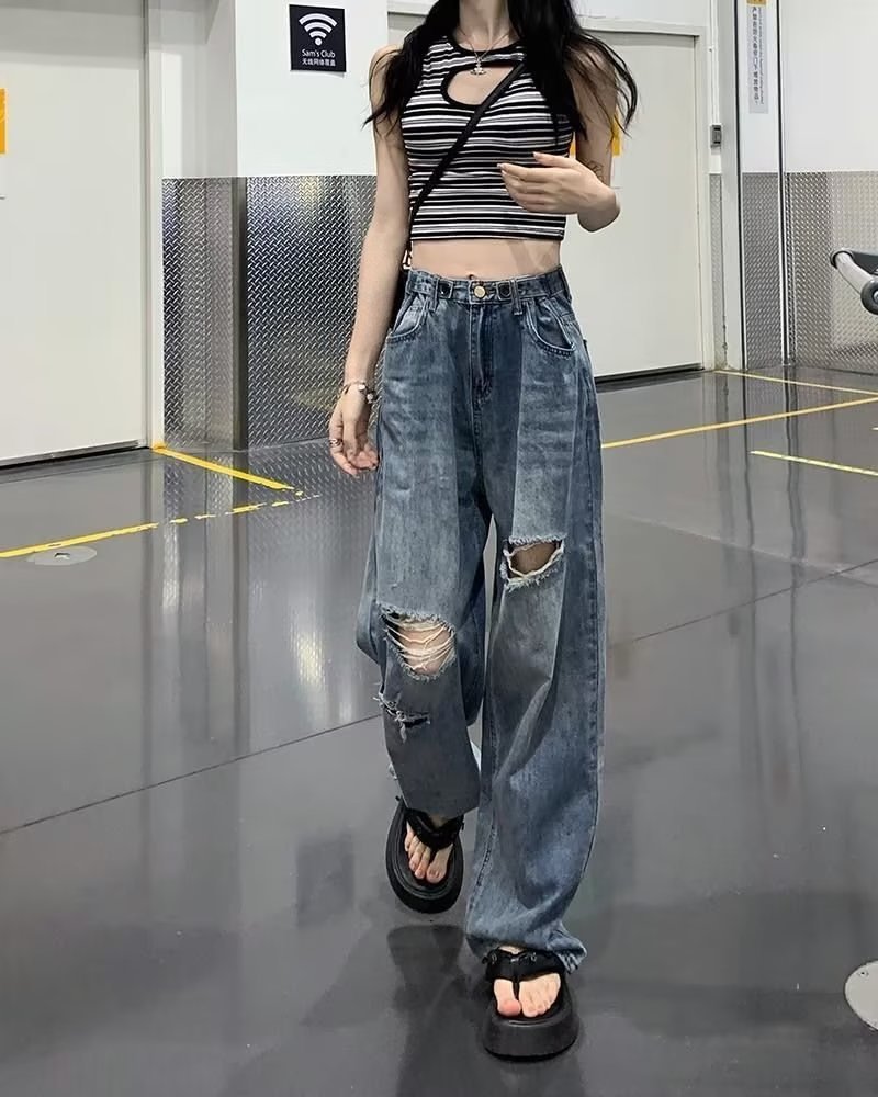 High Waist Ripped Denim Jeans